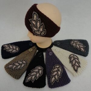 Hand Knitted Ear Band [jeweled Leaf]