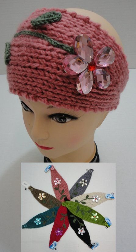 Hand Knitted Ear Band [jewel Flower]