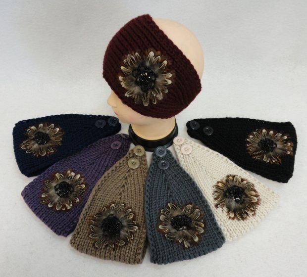 Wide Hand Knitted Ear Band [feathers & Beads]