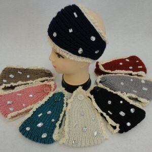 Hand Knitted Ear Band W Antique Lace [assorted Gems]