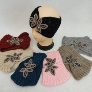 Hand Knitted Ear Band [loop With Beaded Applique]