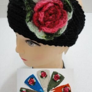 Hand Knitted Ear Band W/ Multicolor Flower