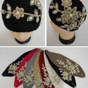 Widehand Knitted Ear Band W Metallic Floral Applique[pearls&gems]