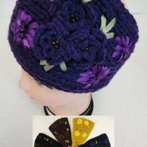 Wide Hand Knitted Ear Band [3 Flowers]