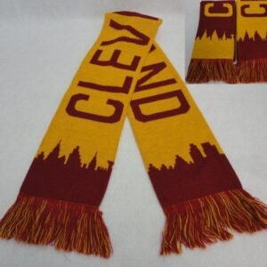 Knitted Scarf With Fringe [cleveland Skyline] Wine/gold