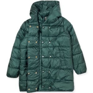 Ladies Anorak Hooded Puffer Jacket In Green