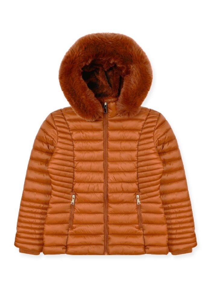 Ladies Puffer Jacket With Faux Fur Hood Assorted Sizes S-Xl Rust