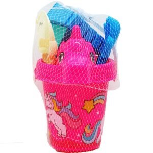 12 Sets 5.75-inch Beach Bucket W/ 5pc Acss In Pegable Net Bag, 2 Assrt - Buckets & Basins