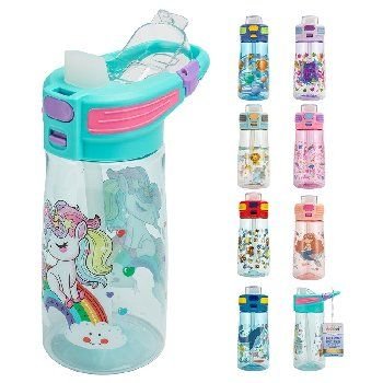 24 Pieces Splash Plastic Child's Printed Water Bottle 17oz Flip Straw - Drinking Water Bottle