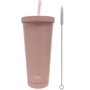 12 pieces Sarina Hydro Insulated 24 Oz Stainless Steel Tumbler With Straw & Flip Lid In Pink - Drinking Water Bottle