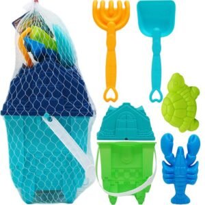 12 Sets 6.5-inch Beach Bucket W/ 5pc Acss In Peg Net Bag, 2 Assrt - Buckets & Basins