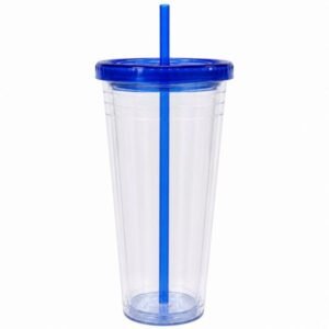 24 pieces 24 Oz Drinkware Tumbler With Lid & Straw In Clear And Blue - Drinking Water Bottle