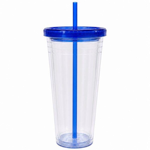 24 pieces 24 Oz Drinkware Tumbler With Lid & Straw In Clear And Blue - Drinking Water Bottle