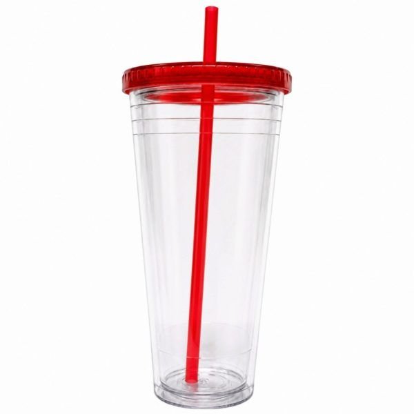 24 pieces 24 Oz Drinkware Tumbler With Lid & Straw In Clear And Red - Drinking Water Bottle