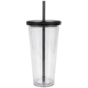 24 pieces 24 Oz Drinkware Tumbler With Lid & Straw In Clear And Grey - Drinking Water Bottle
