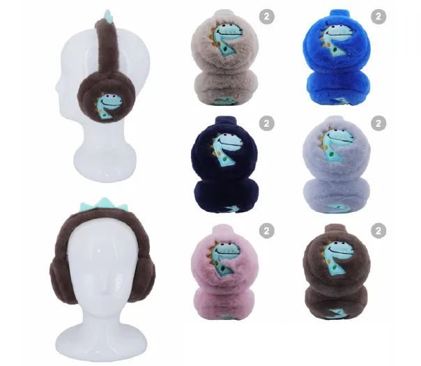 Kids Plush Dinosaur Faux Fur Earmuffs With Headband Spikes