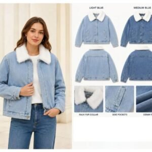 Denim Jacket with Faux Fur Collar
