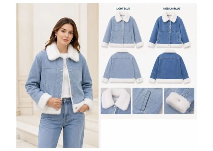 Denim Jacket with Faux Fur Collar and Cuff