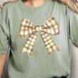 Gold Gingham Bow Comfort Colors Adult Ring-Spun Cotton Tee