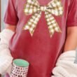Gold Gingham Bow Comfort Colors Adult Ring-Spun Cotton Tee