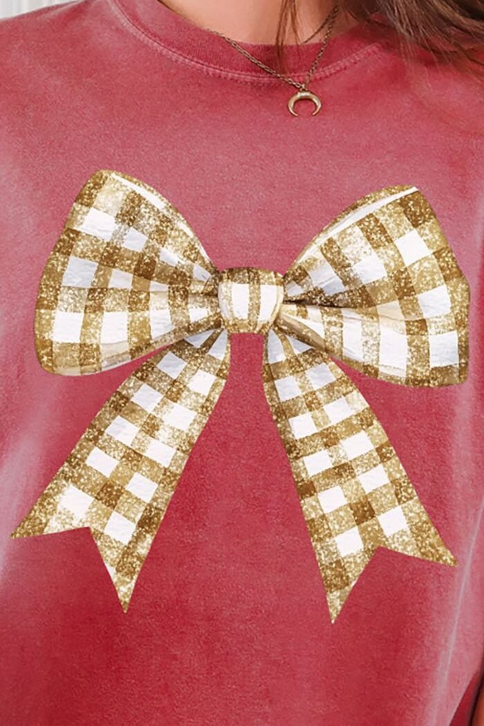 Gold Gingham Bow Comfort Colors Adult Ring-Spun Cotton Tee