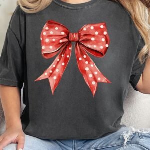 Red Raspberry Dot Bow Comfort Colors Adult Ring-Spun Cotton Tee