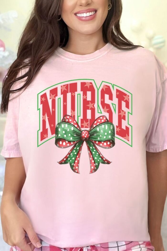 Arched Red and Green Nurse Comfort Colors Adult Ring-Spun Cotton Tee