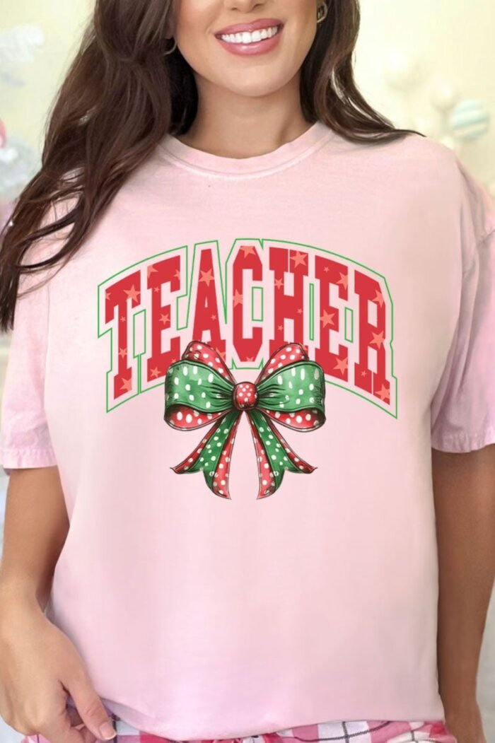 Arched Red And Green Teacher Comfort Colors Adult Ring-Spun Cotton Tee