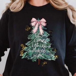 Christmas Tree Let Us Adore Him Heavy Cotton Long Sleeve Adult T-Shirt