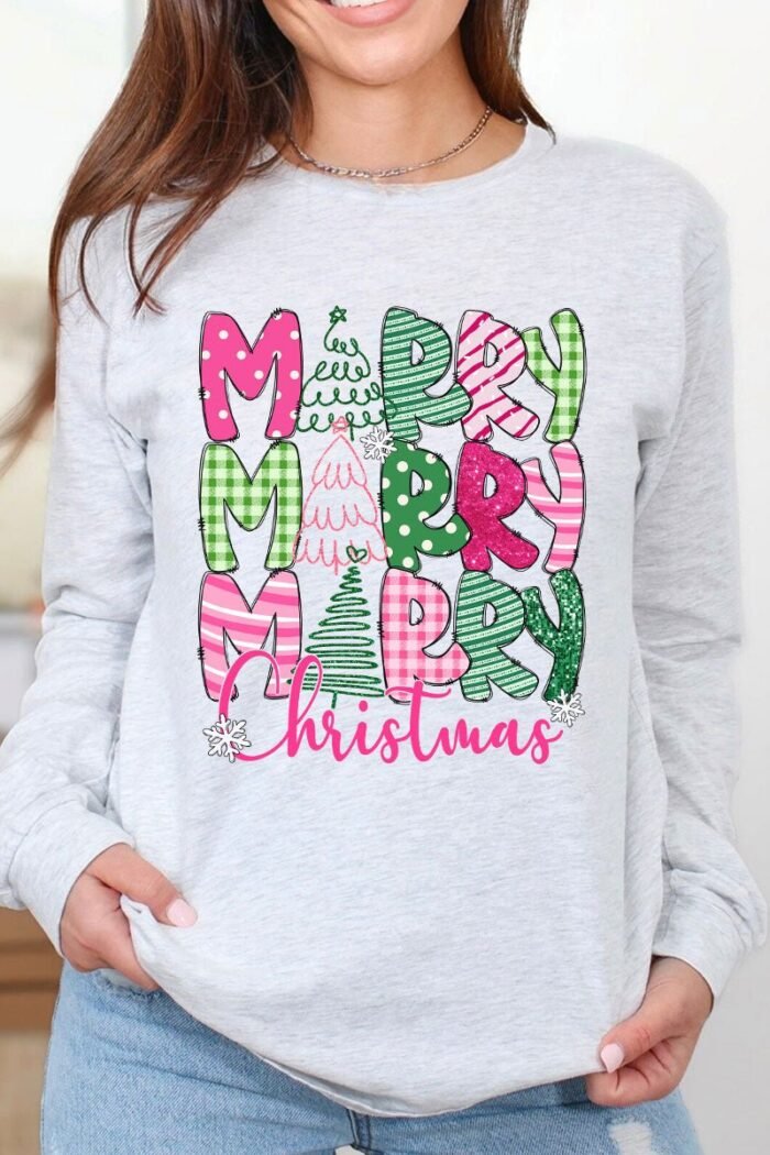 hpvjit-5400-ash-sm-greenandpinkmerrychristmas-hpv-970903.jpg Green And Pink Merry Christmas Heavy Cotton Long Sleeve Adult T-Shirt
