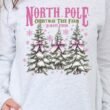 Pink North Pole Christmas Tree Farm Heavy Cotton Long Sleeve Adult T-Shirt