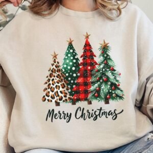 Mixed Print Trees Merry Christmas Unisex NuBlend Crew Sweatshirt