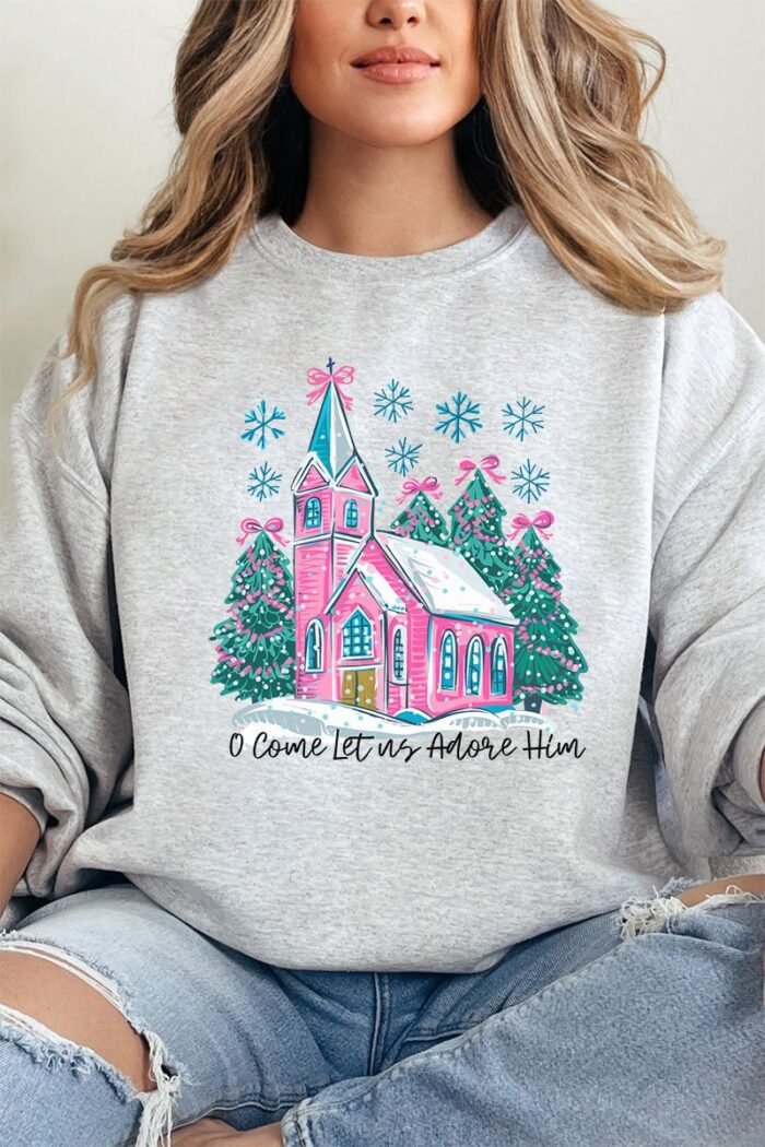 hpvjit-562mr-ash-sm-pinkchurchcomeletusadorehim-hpv-982703.jpg Pink Church Come Let Us Adore Him Unisex NuBlend Crew Sweatshirt