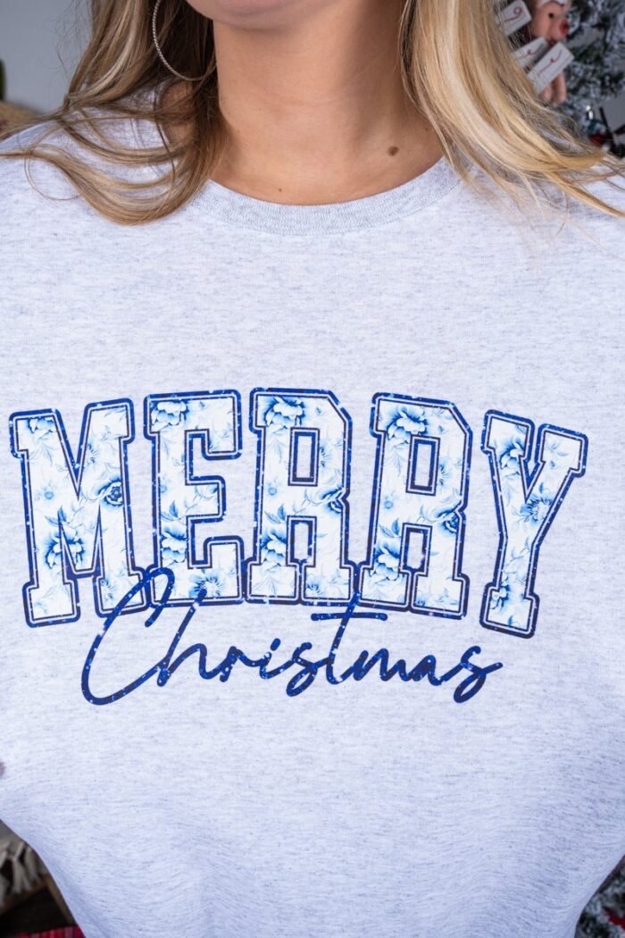 Side Bows Chinoiserie Blue Merry Christmas Unisex NuBlend Crew Sweatshirt