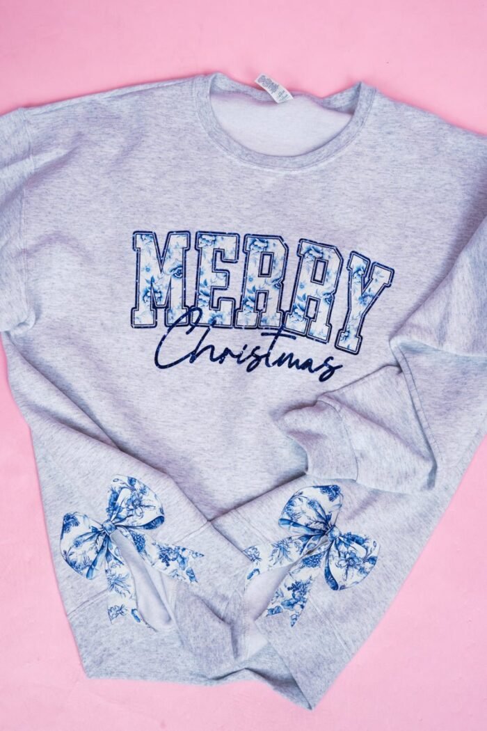 Side Bows Chinoiserie Blue Merry Christmas Unisex NuBlend Crew Sweatshirt