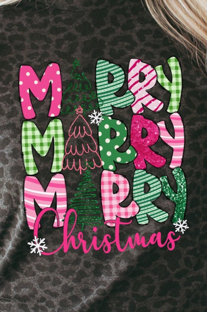 hpvjit-6901-blackleopard-sm-greenandpinkmerrychristmas-hpv-668089.jpg Green And Pink Merry Christmas Fine Jersey Tee
