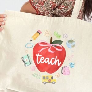 Apple Of My Eye Teacher Canvas Jumbo Tote