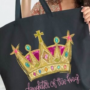 Bejeweled Daughter Of The King Canvas Jumbo Tote