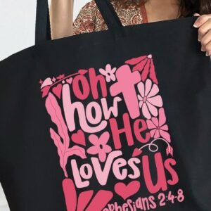 Boho Cross How He Loves Us Canvas Jumbo Tote