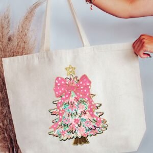 Christmas Tree Preppy Blossom Canvas Jumbo Tote