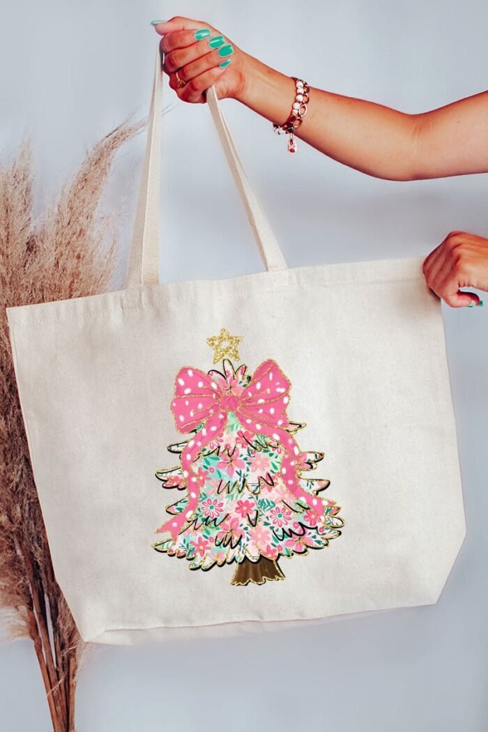 hpvjit-q600-black-christmastreepreppyblossom-hpv-603105.jpg Christmas Tree Preppy Blossom Canvas Jumbo Tote