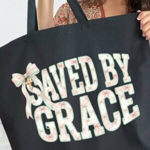 Coquette Cross Saved By Grace Canvas Jumbo Tote