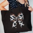 Cow Print Coquette Bow Canvas Jumbo Tote