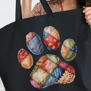 Faux Patchwork Paw Canvas Jumbo Tote