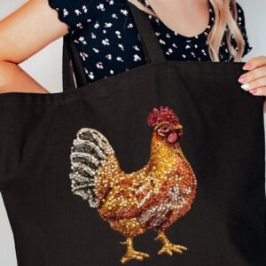 Faux Rhinestone Chicken Canvas Jumbo Tote
