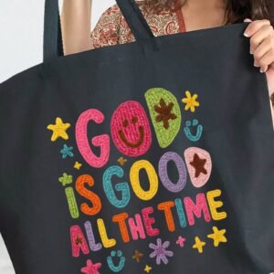 Faux Yarn God Is Good Canvas Jumbo Tote