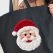 Faux Yarn Stitched With Cheer Santa Canvas Jumbo Tote