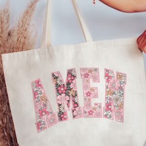 Floral Faux Embroidery Amen Canvas Jumbo Tote