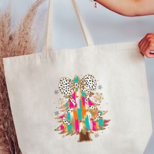 Glitzy Christmas Tree Canvas Jumbo Tote