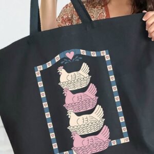 Hen Stack Hearts Canvas Jumbo Tote